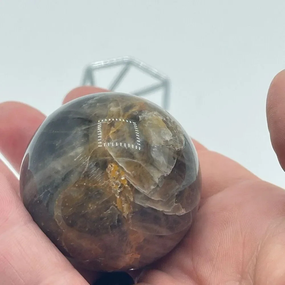 Black moonstone sphere flashy 1.76” small round crystal meditation